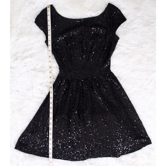B. Darlin Black Sequin Cap Sleeve Fit and Flare - Picture 8 of 8